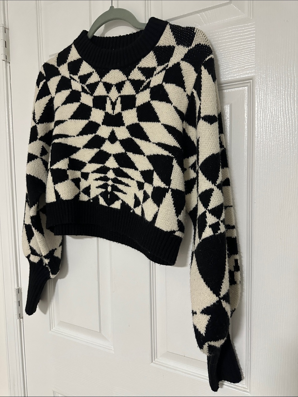 Farm Rio Cropped Sweater, Black/White, Size Extra Small/XS
